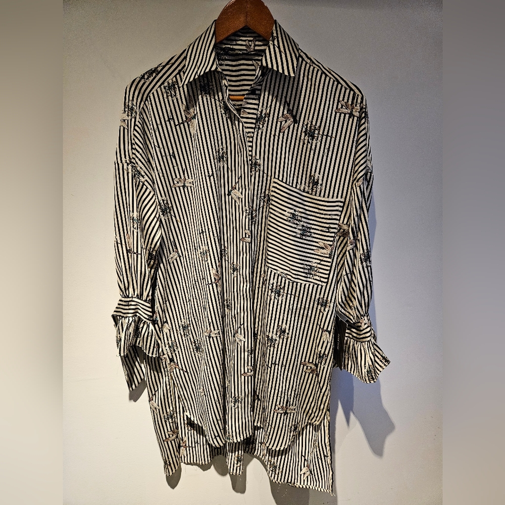 Zara Black and White Striped Blouse